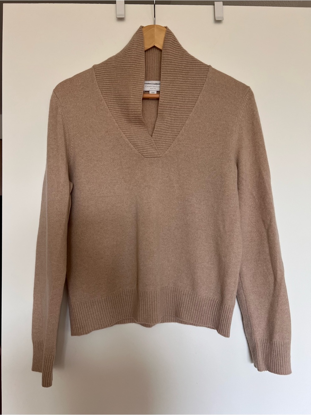 Charter Club Taupe Shawl-Collar V-Neck Sweater